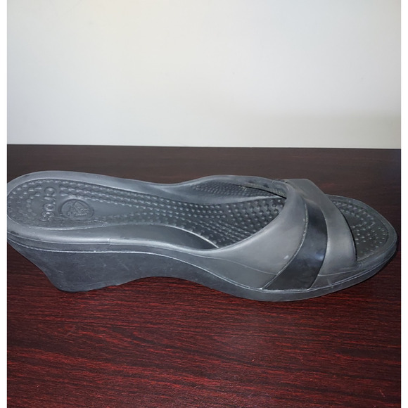 Crocs Wedge Sandals sz 9 Women's Sassari Open Toe Slip Ons Summer Black - Picture 6 of 13